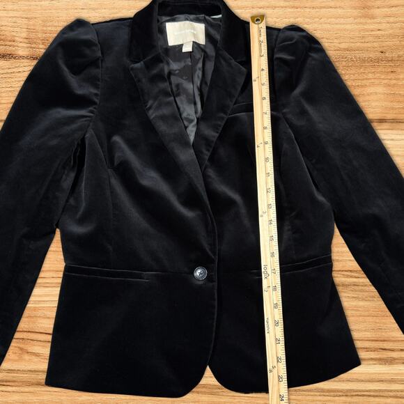 Banana Republic Black Velvet Puff Shoulder Tailored Blazer Jacket Size 10 - Picture 9 of 11